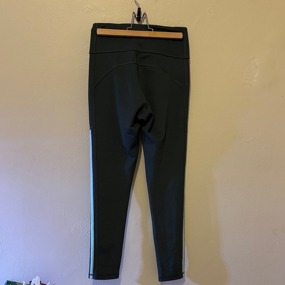 Adidas Kids Black Leggings with Aqua Stripes - Picture 2 of 6